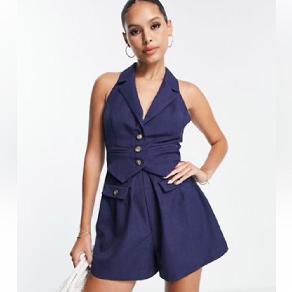 Navy Blue Vest Romper